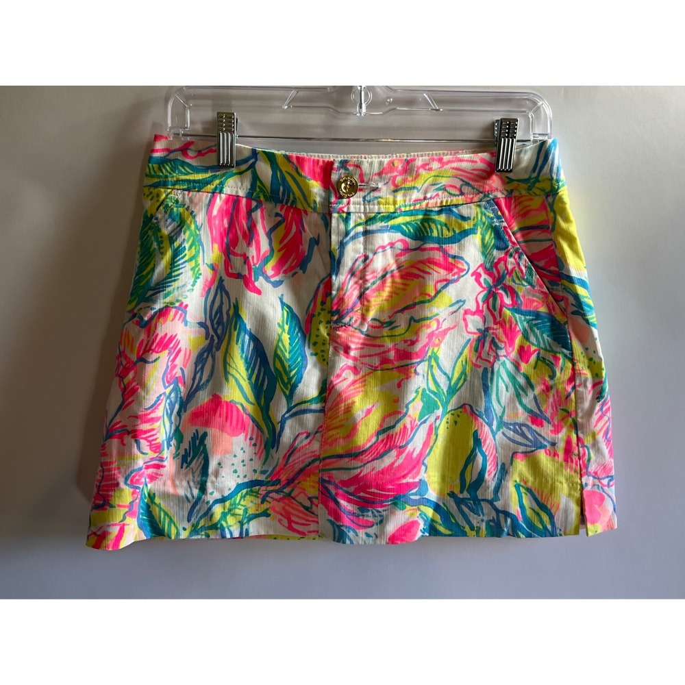 Lilly Pulitzer Nicki Skort Fiesta Pink Yellow Floral Size 4 Tropical Summer